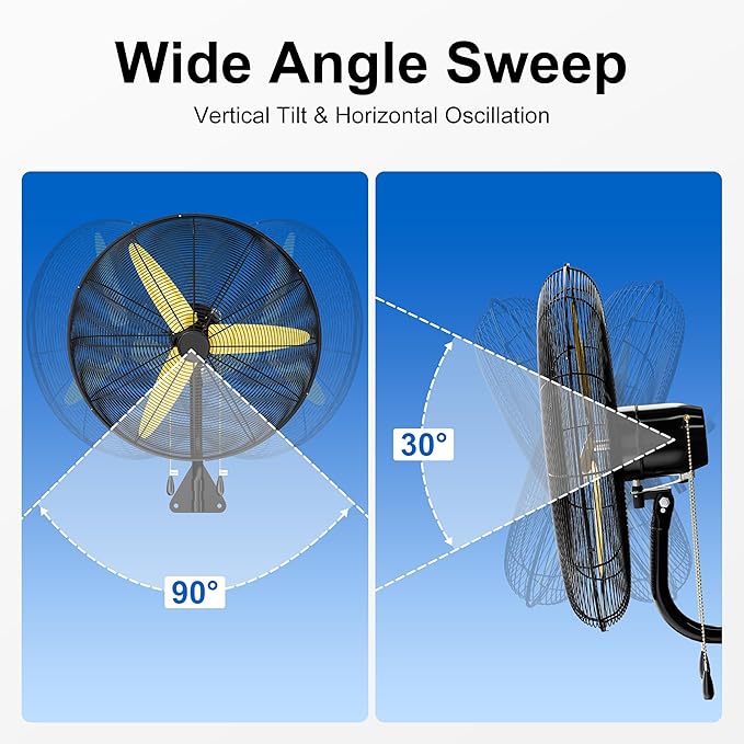 Uthfy 30 Inch Wall Mount Fan, High Velocity Max.11200 CFM Industrial Wall Fan, Heavy Duty Oscillating Fan with 3 Speeds, Outdoor Fan for Garage, Workshop, Patios, Commercial, Indoor Use, ETL Certified