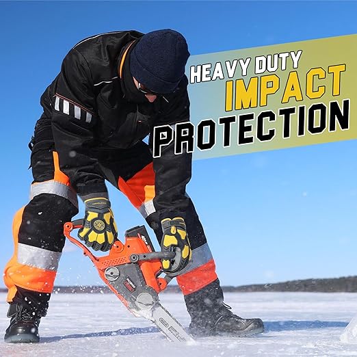 HANDLANDY Winter Cut Resistant Men Impact Resistant Work Gloves, Padded Palm Grip Heavy Duty Working Glove (XX-Large, Yellow)