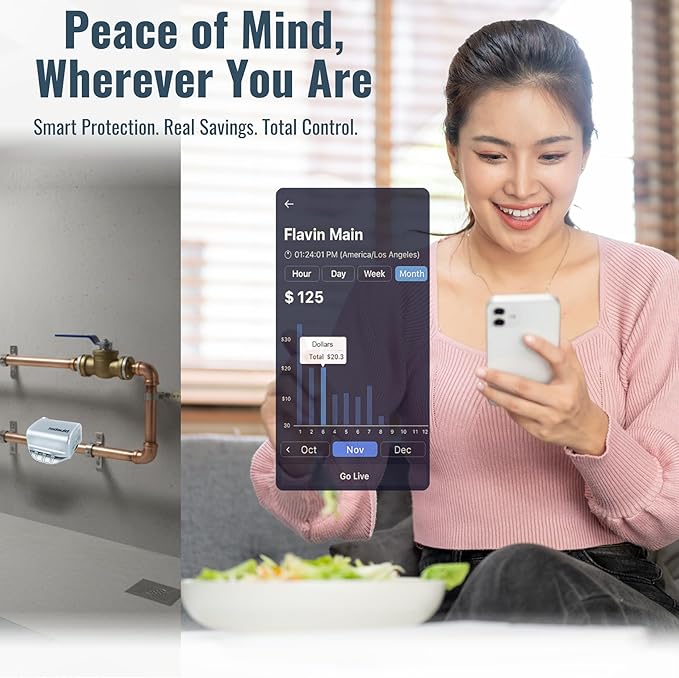 Bluebot WiFi Smart Water Flow Meter, Clamp-On Leak Detector with Real-Time Flo Monitoring, Remote Access, Easy Install, Fits 3/4” to 2” Pipes - Includes Fiber Cloth - Water Usage & Leak Alerts