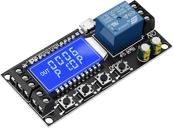 DROK Time Delay Relay, DC 5V/12V/24V Timer Relay Delay-Off Cycle 0.01s-9999mins Adjustable Trigger with LCD Display Support Micro USB 5V Input