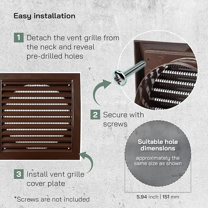 Vent Systems 6'' Inch Brown Vent Cover - Plastic Louvered Dryer Cover for Bathroom, Kitchen, Garage Exhaust Vents - Exhaust/Supply Air Register Grille for Home Improvement - Indoor and Outdoor