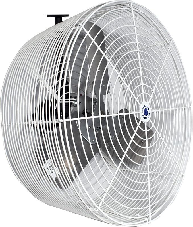 Schaefer VK24 Versa-Kool Deep Guard Greenhouse Air Circulation Fan - 24”HAF Wall Mount Fan w/T-shape Mount - Made in USA - 1/2 HP, 7860CFM - White