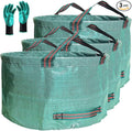 Professional 3-Pack 63 Gallon Lawn Garden Bags Large (D31,H19 inch) Yard Waste Bags W/Gardening Gloves,Standable,Reusable Leaf Bag,Lawn Debris Bin,Garden Trash Container,Plant Trimmings Bag 4 Handles