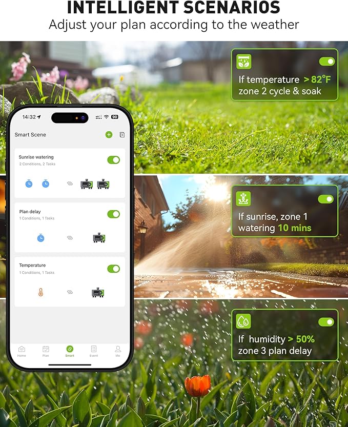 RAINPOINT WiFi Sprinkler Timer 4 Zone, Outdoor Smart Water Timer for Garden Hose with Brass Inlet&Outlet, Custom Programs via APP/Voice Control for Automatic Watering System Without Hub