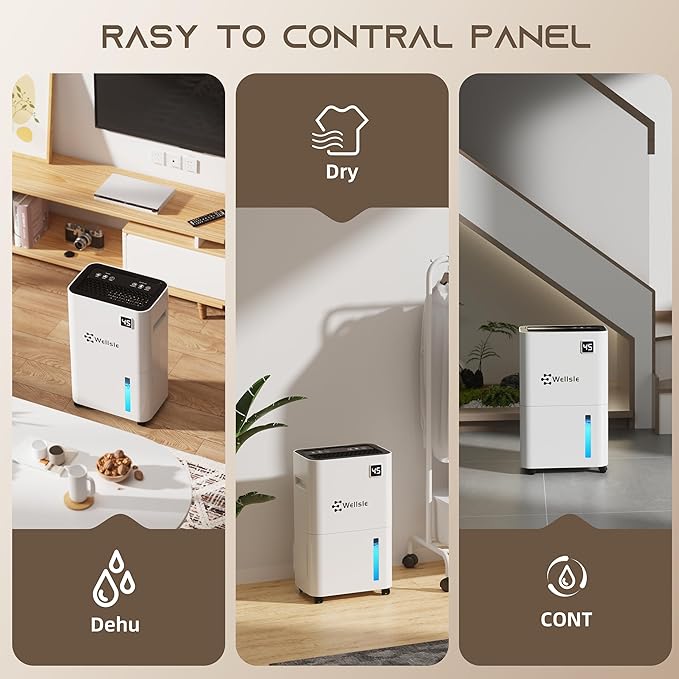Dehumidifiers for Home, 50 Pint Dehumidifier for Basement, Bedroom, Bathroom with Drain Hose - Smart Quiet Dehumidifier with 24HR Timer - 3 Working Modes