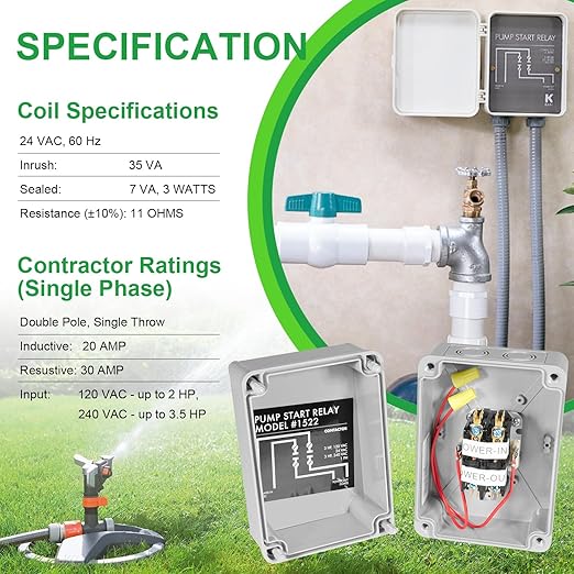 1522 Pump Start Relay with Enclosure 3 HP at 110V /220V 24V Coil for Irritation Systems