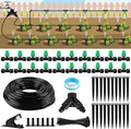 Kalolary 75FT Quick-Connect Drip Irrigation System Kit, Automatic Garden Watering System with 1/4" Tubing & Atomizing Nozzle Automatic Irrigation Equipment for Raised Garden Beds Greenhouse Lawn
