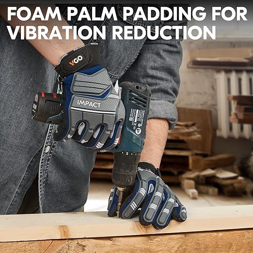 Vgo... Safety Work Gloves - Mechanics, Impact & Anti-Vibration - Rigger & Heavy Duty (M, Blue, SL9792IP)