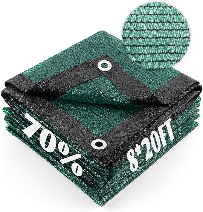 Cool Area 70% Sun Shade Cloth Mesh Tarp with Grommets for Plant Cover 8x20ft Patio Canopy Garden Pergola Greenhouse Car Barn Kennel Dark Green
