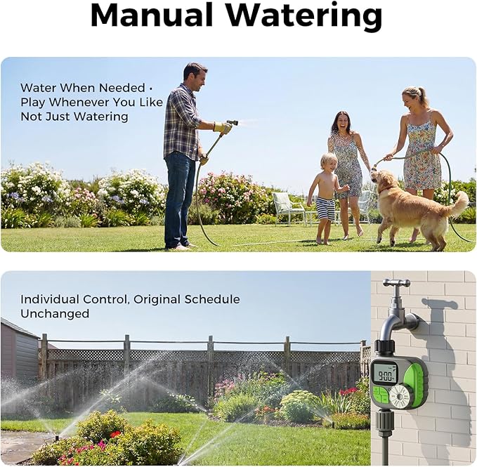 Sprinkler Timer, Watering Timer for Garden Hose, Programmable Hose Faucet Timers with Rain Delay, Outdoor Soaker Automatic & Manual Drip Irrigation Controller System for Lawn Yard Greenhouse