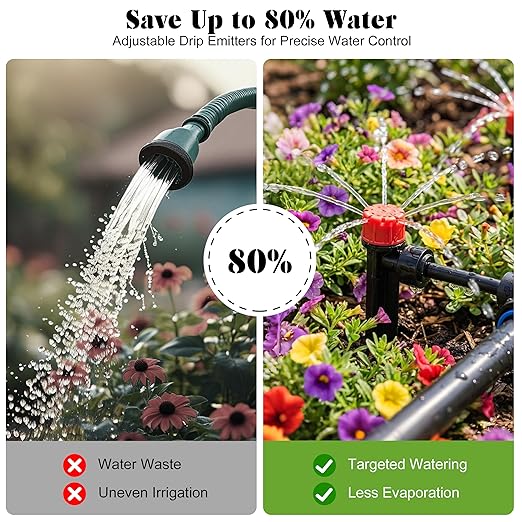 Drip Irrigation Kit for Garden, Automatic Plant Watering System with Quick Connect Fittings, Water Saving Irrigation Tubing Hose and Accessories for Yard, Greenhouse, Lawn & Raised Bed (191FT)