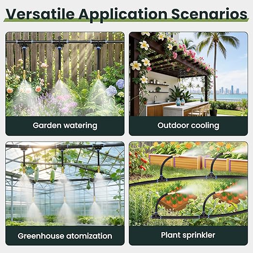 100FT Smart Drip Irrigation System with Water Timer – Automatic Garden Watering System with 360° Bendable Hose & 24 Adjustable Nozzles for Garden, Yard, Lawn,Compatible with 3/4" & 1/2" Hose