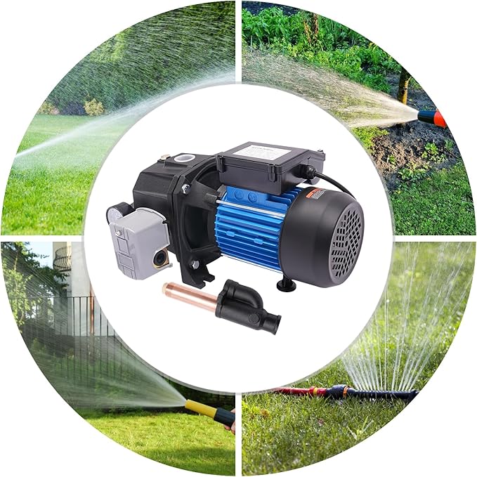 1HP Shallow Well Pump 110V Water Pump Automatic Pressure Switch IP44 Waterproof Well Depth Up to 82Ft Versatile Water Pump for Farm Garden (1HP)