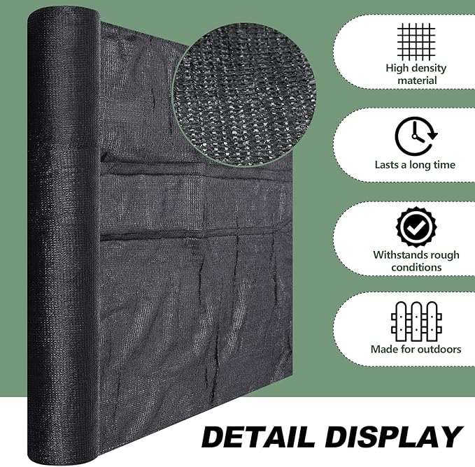 6 x 100 ft Shade Cloth Black Shade Cloth Roll for Covering Garden 70% Mesh UV Resistant Net with Ties for Patio Outdoor Greenhouse Fence Flower Plant Cover Canopy
