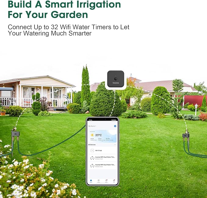 WiFi Water Timer for Garden Hose with Brass Inlet,Smart Hose Timer with WiFi Hub, APP & Voice Control,Up to 20 Watering Plans, 2-Zone Sprinkler Drip Irrigation System Controller for Yard Lawn Watering