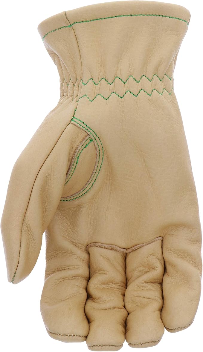 John Deere JD84013-L Men's Water Resistant Leather Gloves, Abrasion Resistant, Tan, Large
