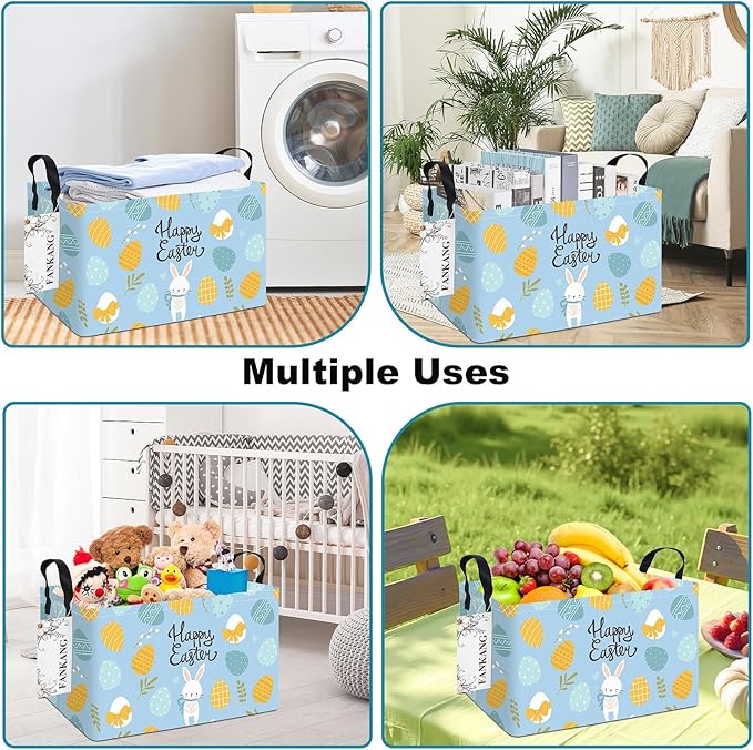 FANKANG Storage Bins,Nursery Hamper Canvas Laundry Basket Foldable with Waterproof PE Coating Storage Baskets for Boys and Girls, Office, Bedroom, Clothes,Toys(Rec-Easter eggs ）