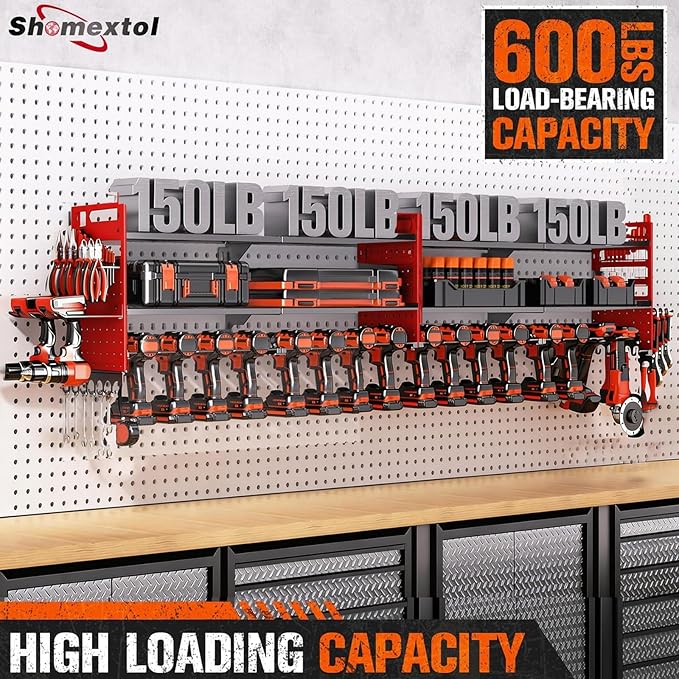 2-Pack Large Power Tool Organizer Wall Mount,Heavy Duty Cordless Tool Organizer with 18 Drill Holder,600 Lbs Capacity 3-Layer Garage Organization for Garage and Workshop (Red)