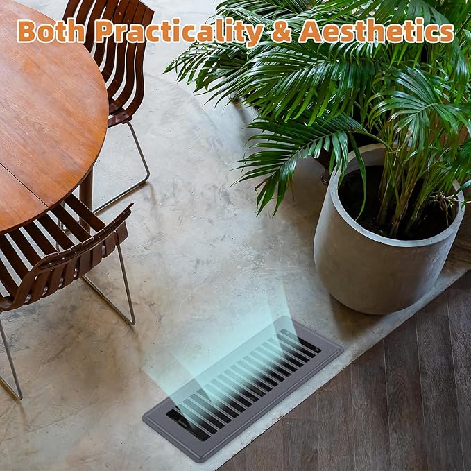 Floor Register 4 x 12, 8 Pack – Gray Heavy-Duty Steel Vent Covers for Home Floor with Adjustable Airflow Control Lever, Easy Installation and Quiet Operation for HVAC Systems Floor Vent