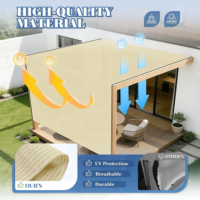 ECOOPTS 6'x153' Sun Shade Roll, Sun Shade UV Blockage Cover for Outdoor Backyard Patio Pergola Greenhouse Plants (Beige)