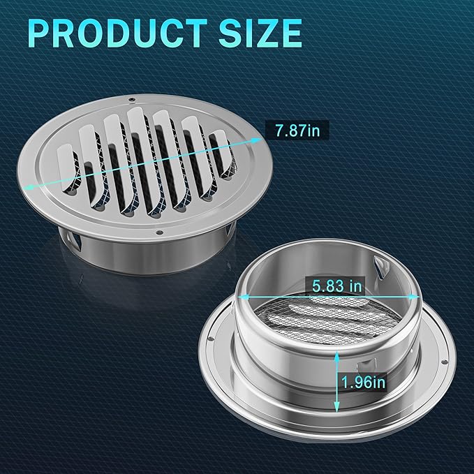 Stainless Steel Soffit Vents 6 Inch, HG Power Round Vent Cover with Screen Mesh, Louver Air Vent Hood for Wall, Ceiling Mount, Bathroom, Garage, Attic Ventilation, Silver