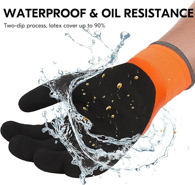 Vgo... 0°C/32°F Winter Double Lined Work Gloves for Men,Cold Storage,Freezer Use,Rubber Latex Coated,Touchscreen(M,Orange,RB2172FL)