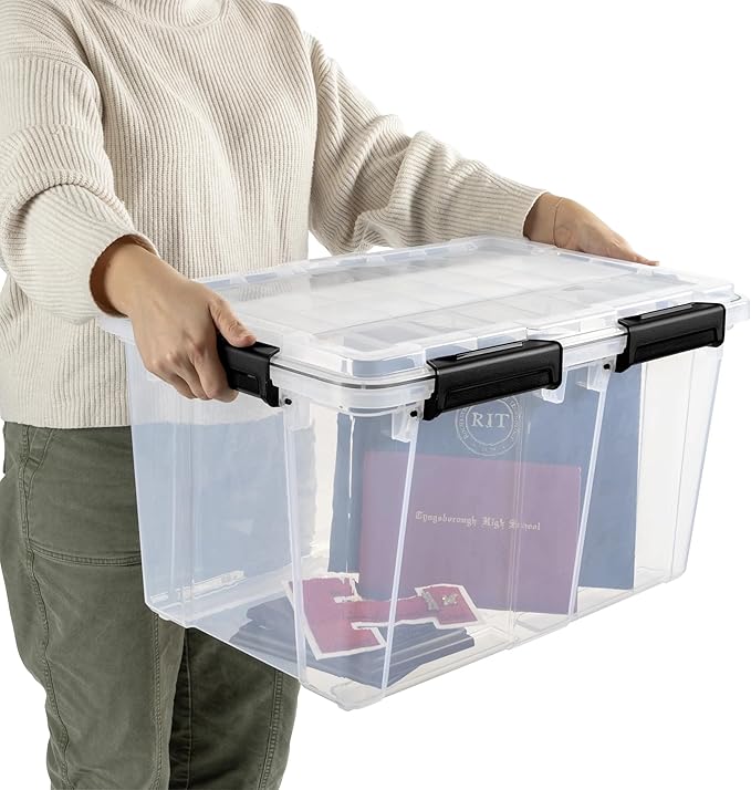 54 Quart Waterproof Clear Plastic Storage Bin with Gasket Seal & Durable Latches – Large Gasket Box for Home Organization, Black 2 Pack