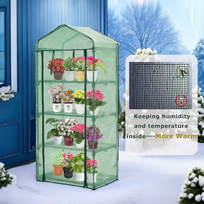 Purlyu Mini Greenhouse for Indoor Outdoor,Plant Green House 4-Tier Rack Stand Portable Greenhouses with Durable PE Cover for Seedling, 2.5x1.6x5.2 FT Ideal Gardening Gifts for Women Men(PLGH704G)