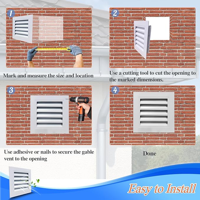 Gable Vent with Screen - 12" X 12" Aluminum Attic Vent Square Louvered Vent Cover - White Paintable Wall Vent Systems for Houses, Attic, Shed, Door, Shipping Container,Vent Opening: 10" X 10"