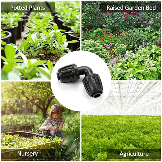 Drip Irrigation Elbow Fittings, 12 Pieces 1/2'' Dripline Locked Barbed Elbow Connectors for 1/2 Inch Irrigation Tubing (1/2" ID x 0.650" OD) 90 Degree Corner for Garden Sprinkler Systems