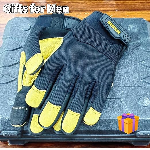 All-Purpose Work Gloves,Performance Fit Mechanics Glove,Grain Leather Knuckles Working Glove,Durable,Black+Yellow,Medium