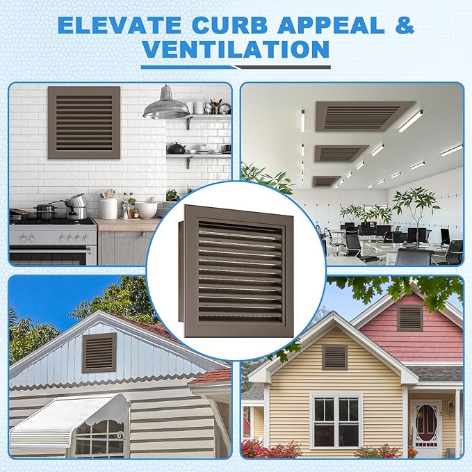 10"x10" Aluminum Gable Vent with Screen – Louvered Shed Vent for Attics and Gables – Durable Wall Vent with 8"x8" Opening, Ideal for Small Gable Vent Applications Brown