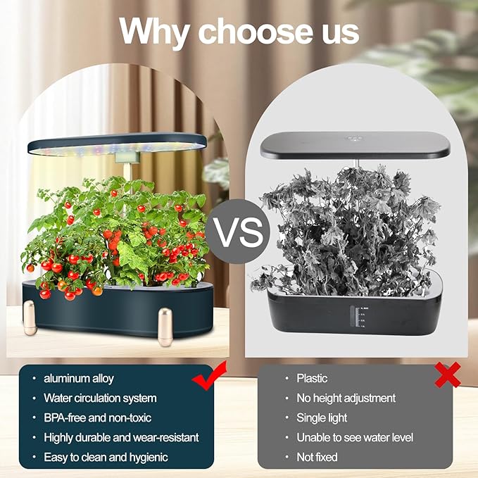 Indoor Garden Hydroponics Growing System12 Pods Plant Germination Kit Aeroponic Herb Vegetable Growth Lamp Countertop with LED Grow Light Smart Water Pump Automatic Timer (Blackish-Green)
