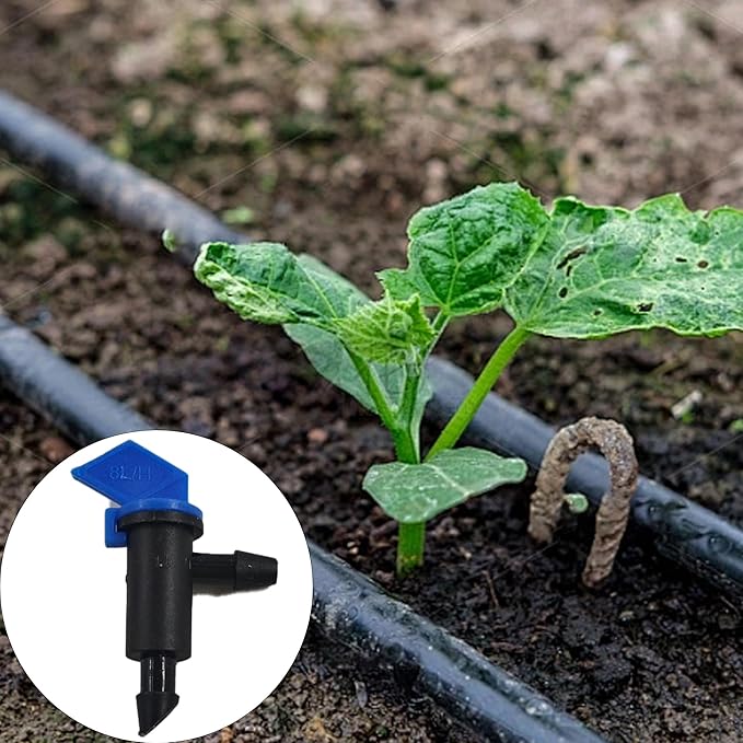 80Pcs 2GPH Drip Emitter Garden Flag Irrigation Drippers, 8L/H Sprinkler System Parts for 4/7mm Tubing, Adjustable Flow for Trees, Shrubs, Lawn, Vegetable Gardens, Blue