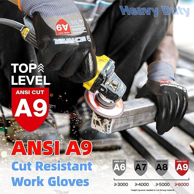 Schwer 2 Pairs ANSI A9 Cut/Abrasion/Puncture Resistant Gloves, 3/4 Double Nitrile Coating for Ultra Durable, Water and Oil Proof, Anti Slip, Stain Resistant, Black, L