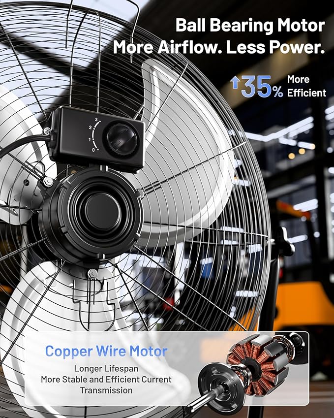 iLIVING 20 Inch Heavy Duty Floor & Wall Mount Fan - 5750 CFM High Velocity, 120-Watt, 3-Speed, Industrial Cooling for Garage, Workshop, Office, Home - UL Listed, Black