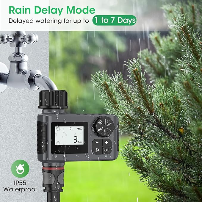 Insoma Water Timer for Garden Hose, Programmable Hose Timer with Rain Delay/Manual/Automatic Irrigation System for Lawn, Garden, Pool, IP55 Waterproof, 1 Outlet