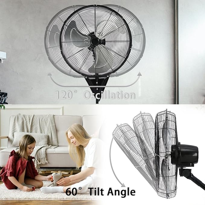 2 Pack 20" Wall Mount Fan, 7100CFM Heavy Duty Wall Fan with 3-Speed & Adjustable Tilt, High Velocity Industrial Oscillating Fans for Garage, Factory, Patio, Porch, Shop & Commercial Use - ETL Listed
