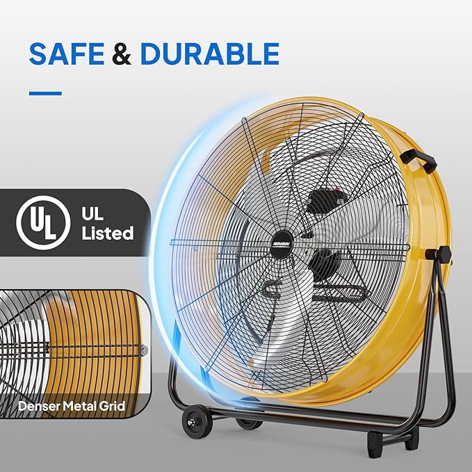 ROVSUN 30 Inch High Velocity Drum Fan, 13000CFM Industrial Metal Floor Fan with Handle, Heavy Duty, 3-Speed, 360° Tilt, Air Circulator for Shop, Garage, Gym, Barn, Commercial, UL Listed, 2 Packs