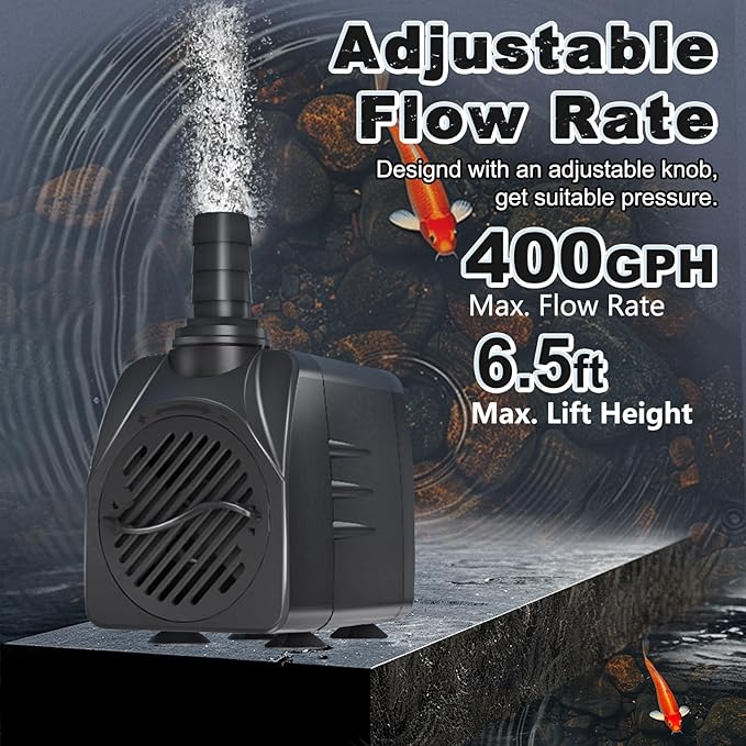 SongLong Submersible Pump 400GPH (1500L 25W) Ultra Quiet with Over Heating Protection 6.5ft High Lift for Fountains, Hydroponics, Ponds, Aquariums & More…