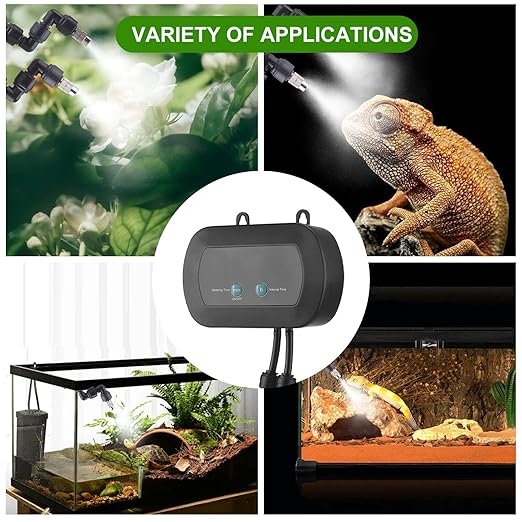 Automatic Watering System with Timer and 360° Adjustable Nozzles, Smart Irrigation Kit for Reptile Terrariums and Indoor Plants, USB Rechargeable Misting Device