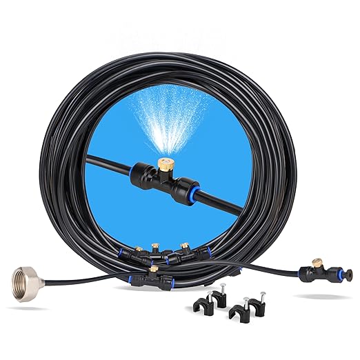 UNCO- Misting System, 39 FT, 11 Brass Mist Nozzles, 3/4" Brass Adapter, Misters for Outside Patio, Misting System for Patio, Garden, Greenhouse, Trampoline, Porch