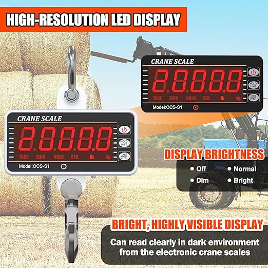 YATOINTO 1000kg/2000lb Digital Crane Scale - Heavy-Duty Industrial Hanging Scale With Remote Control, Smart Type LED Display, CE Certified Electronic Weighing (Silver)