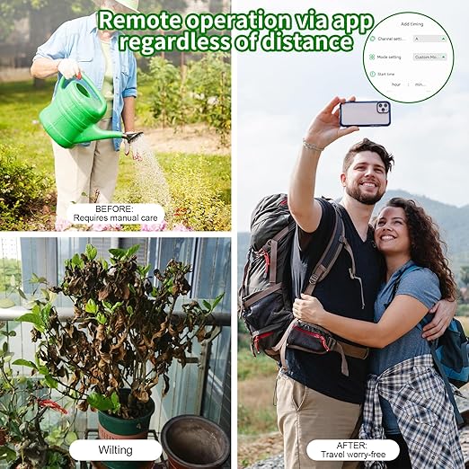 Smart WiFi Drip Irrigation System,Dual Channel Automatic Watering Kit for 20 Potted Plants,Compatible with Alexa/Google Home,Timer with App Control,20 Adjustable Emitters & 15M Hose for Indoor Garden