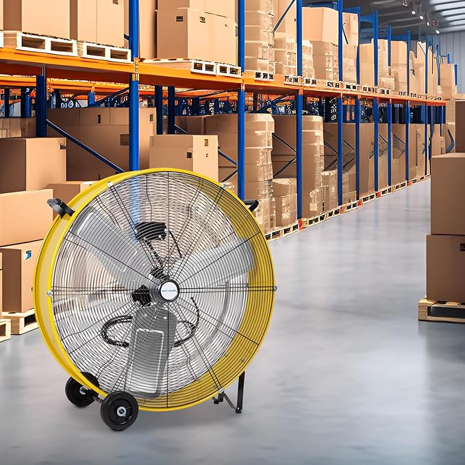 BILT HARD 13000 CFM 30" High Velocity Drum Fan, 2-Speed Heavy Duty Industrial Shop Fan for Garage, Warehouse, Workshop, Commercial, Factory and Basement, UL Listed, Yellow