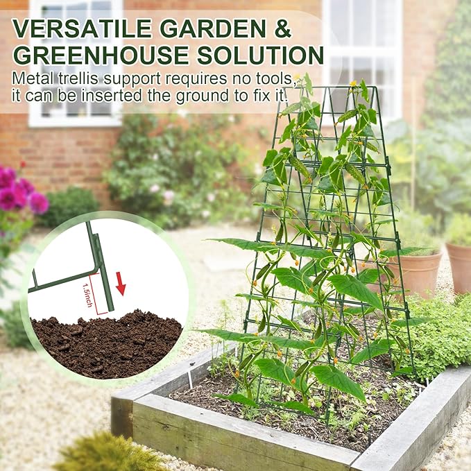 Heavy Duty 48"x16" Adjustable A-Frame Cucumber Trellis for Climbing Plants,iGreely Foldable Frame Rust-Proof Metal Trellis with Dense Grid,Perfect for Raised Beds, Garden,Tomatoes,Outdoor(Green)