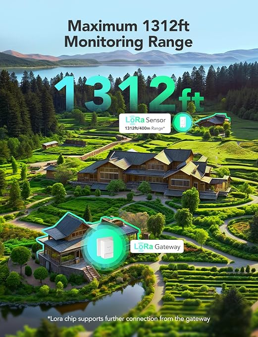 GoveeLife Outdoor Indoor Wireless Wi-Fi Gateway Thermometer Hygrometer, IP65 Waterproof Temperature Humidity Sensor Monitor with Remote APP Alert, 1312ft Monitoring Range,for Home, Greenhouse, Patio