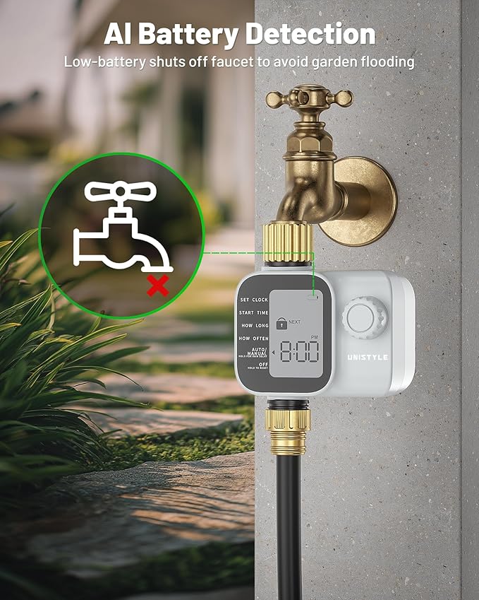 [All-New 2027] Sprinkler Timer with Brass Inlet, Unistyle Programmable Water Timer for Garden Hose, IP55 Waterproof Hose Timers with Manual and Automatic Irrigation Timers Yard Lawn Patio Heavy Duty