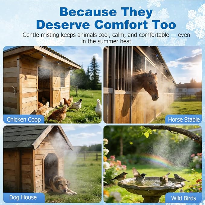 Mellbree Misters for Outside Patio 60FT/18M, Pre-Assembled Misting Cooling System with 19 Brass Nozzles & 3/4" Adapter, Outdoor Mister for Garden, Backyard, Pool, Greenhouse, Play Area, Trampoline