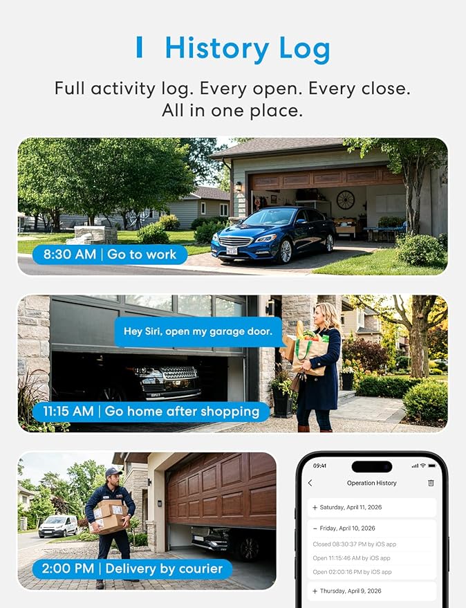 meross Smart Garage Door Opener Remote, Compatible with Apple HomeKit, Siri, CarPlay, Alexa, Google, SmartThings, and Android, Universal WiFi Garage Door Controller, App + Voice Control, No Hub Needed